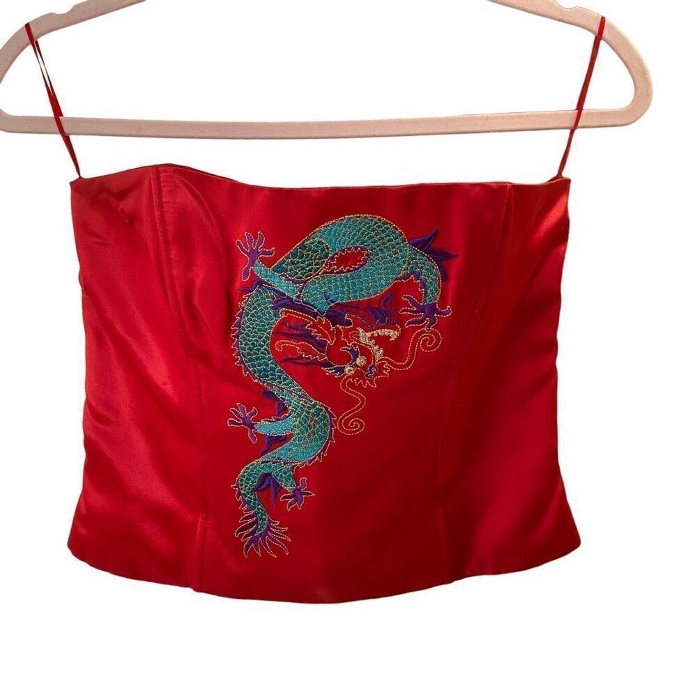Y2K Jessica McClintock for Gunne Saxe Dragon Year Red Strapless Bustier